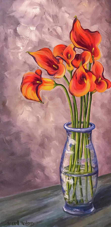 Callas in Glass Vase Painting by Sherrell Rodgers