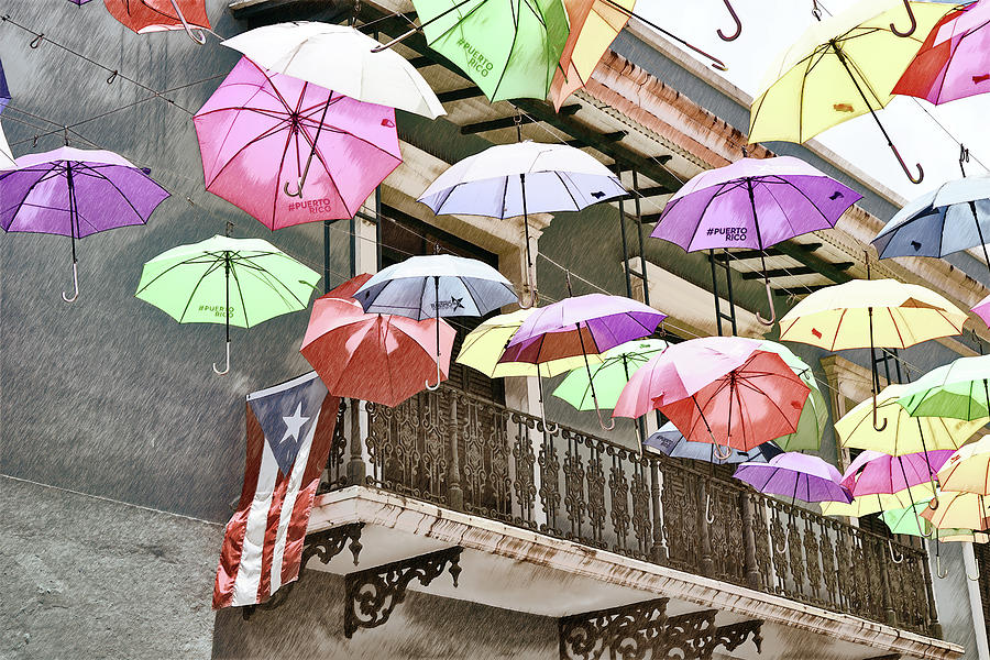 Calle de la Fortaleza - Umbrellas 3 Mixed Media by Richard Reeve
