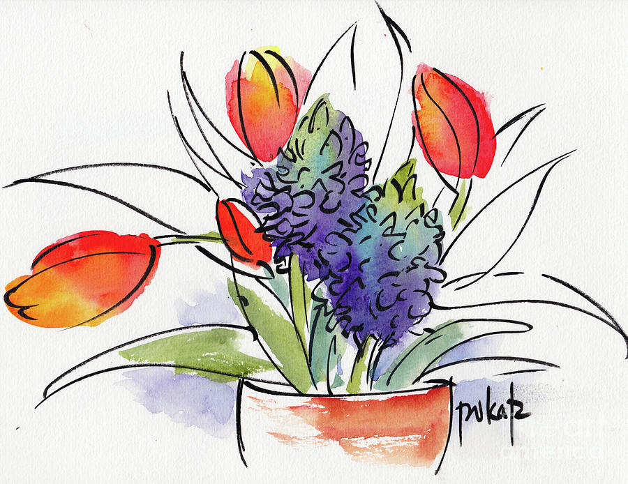 Calligraphic Spring Bulbs Painting by Pat Katz