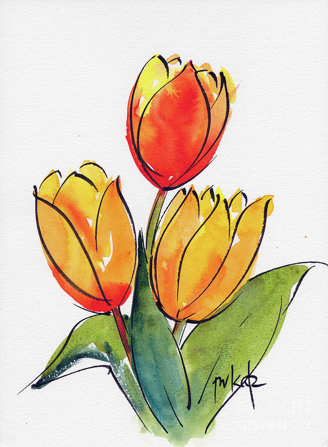 Calligraphic Tulips Painting by Pat Katz