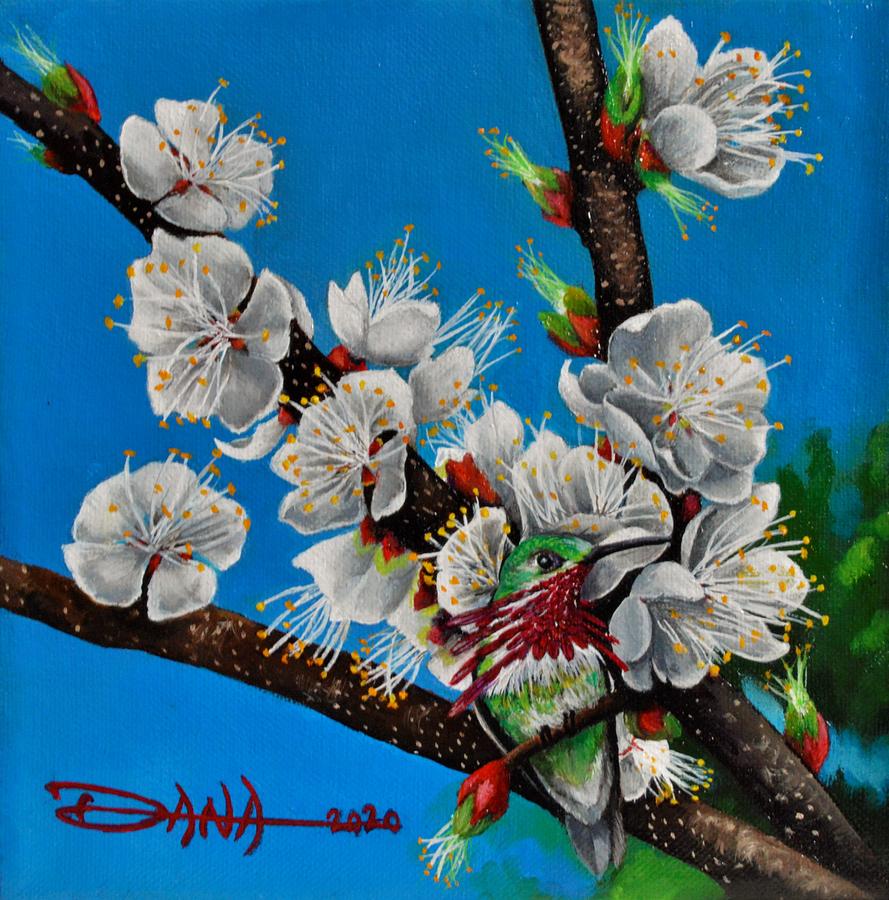 Calliope on Plum Blossoms Painting by Dana Newman
