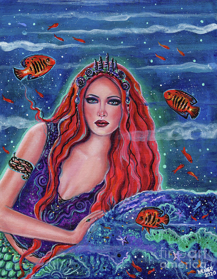 Mermaid Painting - Calliopes garden mermaid by Renee Lavoie