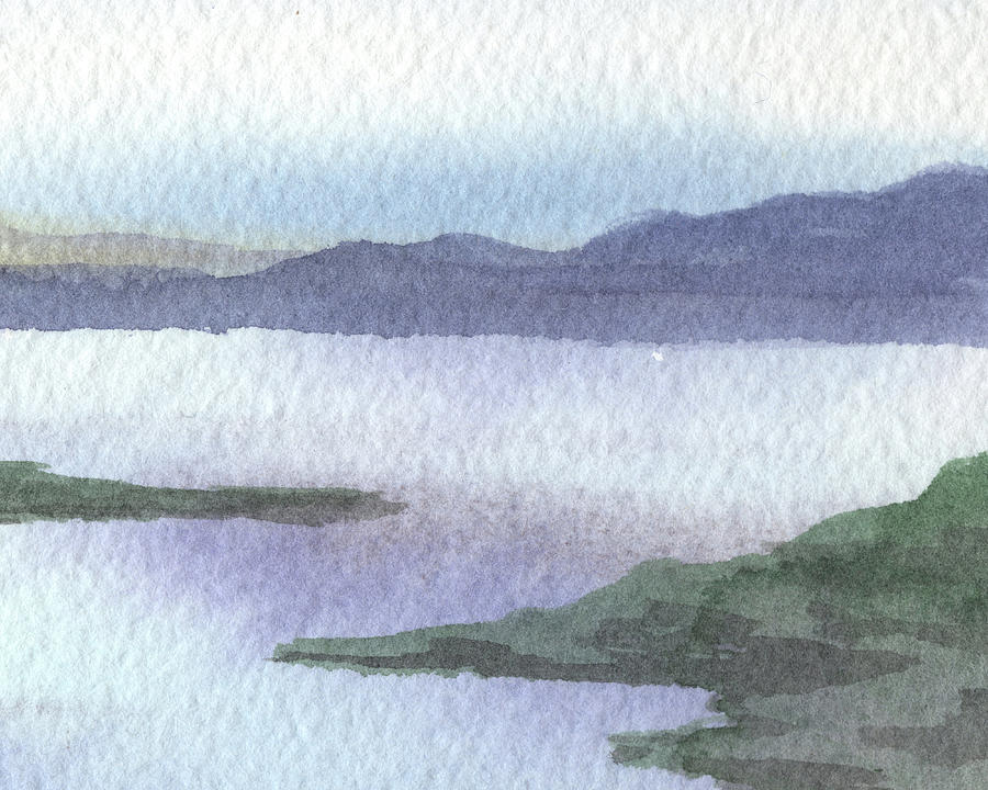 Calm Dreamy Landscape Peaceful Lake Shore Quiet Meditative Nature II Painting by Irina Sztukowski