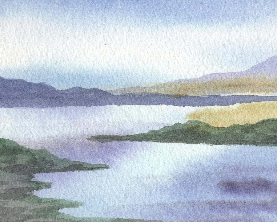 Calm Dreamy Landscape Peaceful Lake Shore Quiet Meditative Nature IV Painting by Irina Sztukowski
