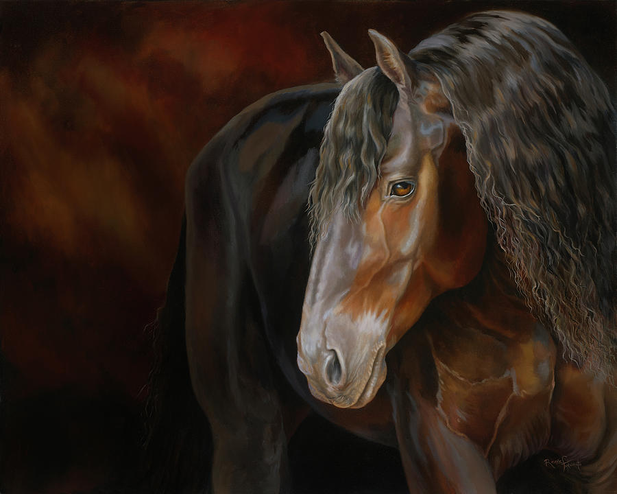 Calm Friesian Horse Painting by Renee Forth-Fukumoto