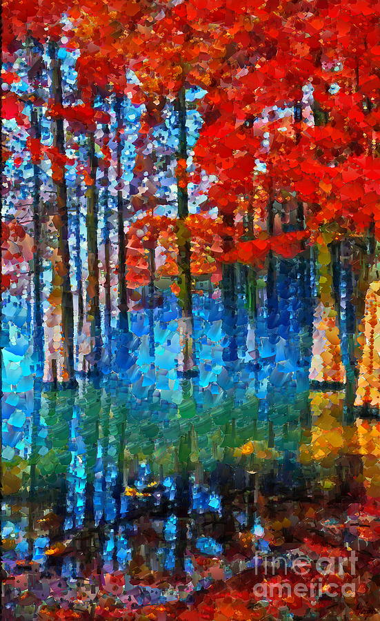 Calm Pond Trees Digital Art by Yorgos Daskalakis