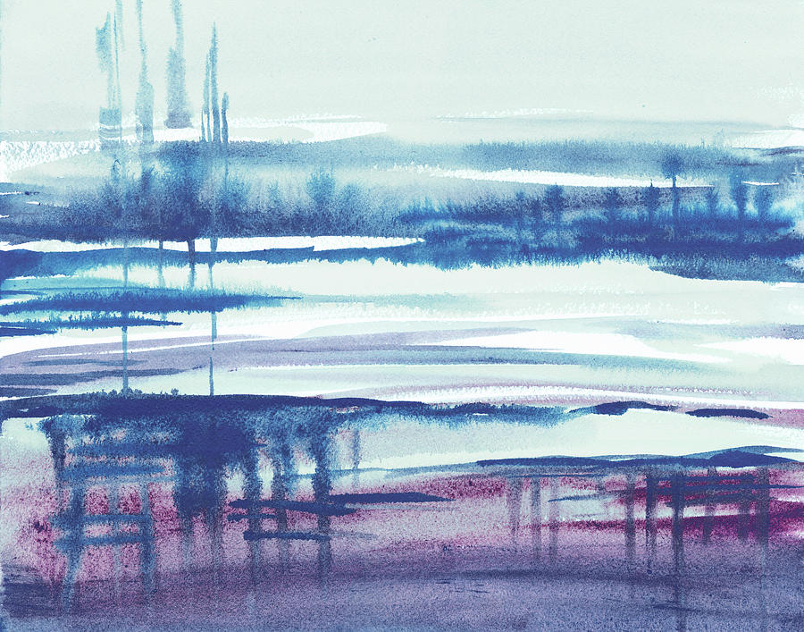  Calm Relaxing Blue Cool Tones Abstract Landscape Sea Breeze At The Ocean Shore II Painting by Irina Sztukowski