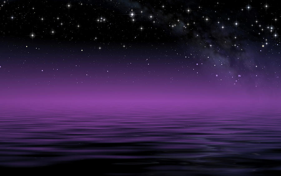 Calm sea in starry night after sunset Digital Art by Claudio Balducelli ...