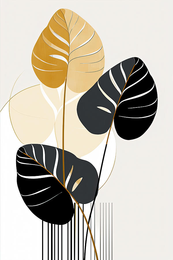 Calming Neutrals - Boho Minimalist Vibes with Modern Leaves Painting by Lourry Legarde