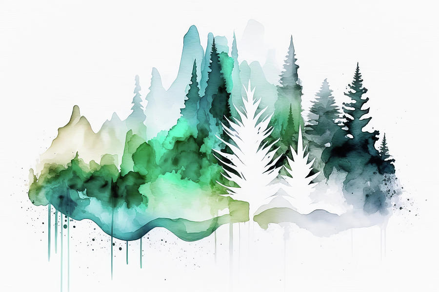Calming Watercolor Nature Abstract 01 Green Forest Digital Art by Matthias Hauser