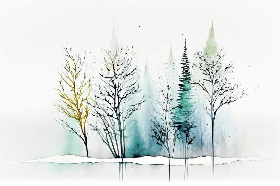 Calming Watercolor Nature Abstract 02 Trees Digital Art by Matthias Hauser
