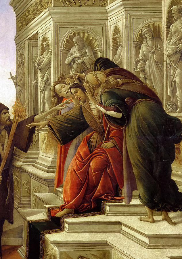 Sandro Botticelli Painting - Calumny of Apelles, Ignorance, the king, Suspicion by Sandro Botticelli