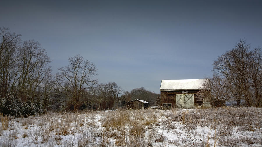 Calverton Barn in Winter Photograph by Steve Gravano