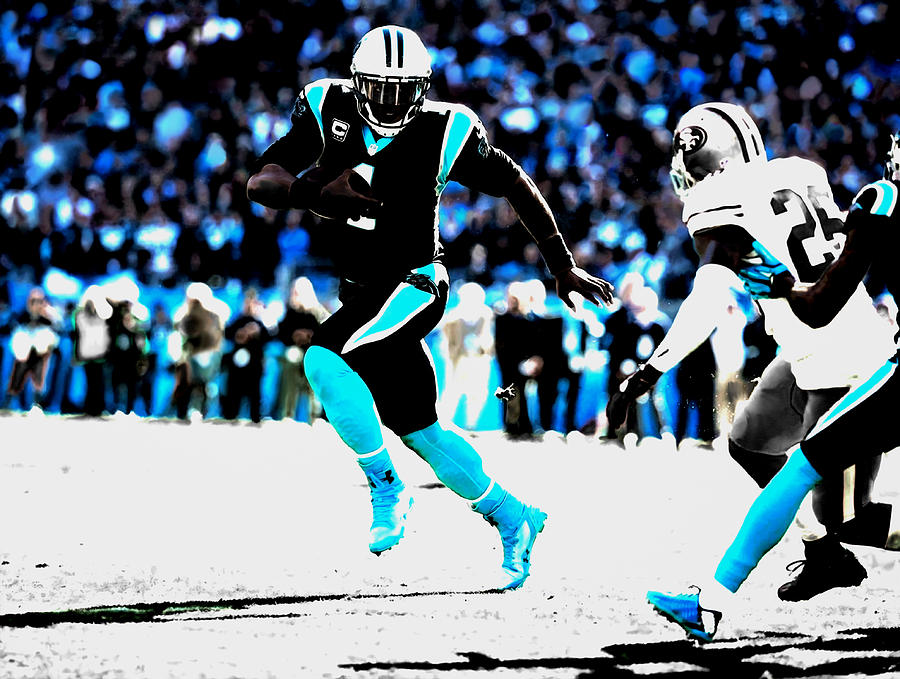 Cam Newton on the Move Mixed Media by Brian Reaves