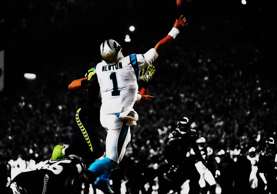 Cam Newton Taking Contact Mixed Media by Brian Reaves
