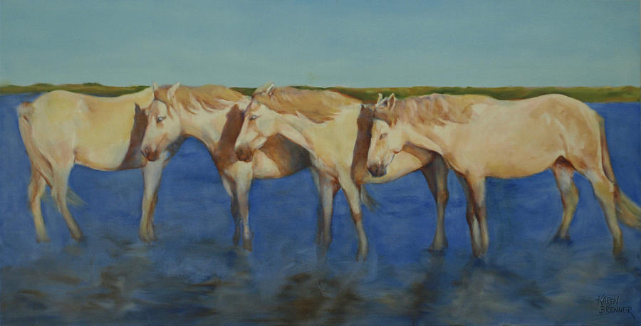 Horse Painting - Camargue - Four Dozing by Karen Brenner