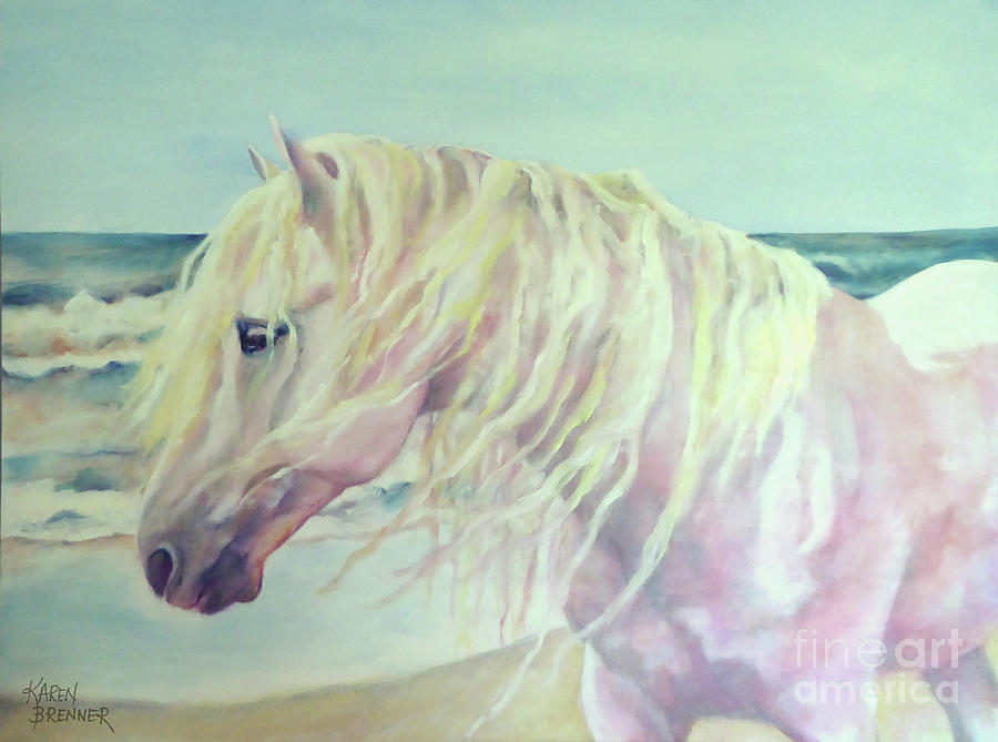 Horse Painting - Camargue - Pink Stallion by Karen Brenner