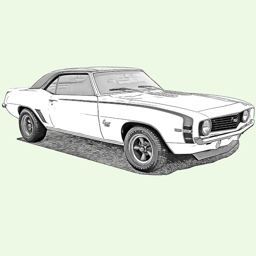 Camaro retro white stylish car Poster Painting by Jessica Robertson ...