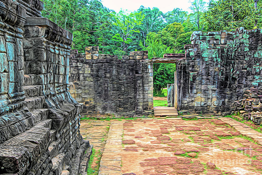 Cambodia 12th Century Ruins  Digital Art by Chuck Kuhn