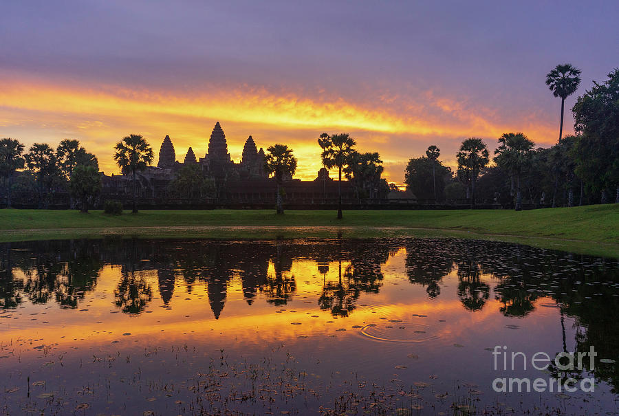 Cambodia Photograph - Cambodia Angkor Wat Sunrise Pond by Mike Reid