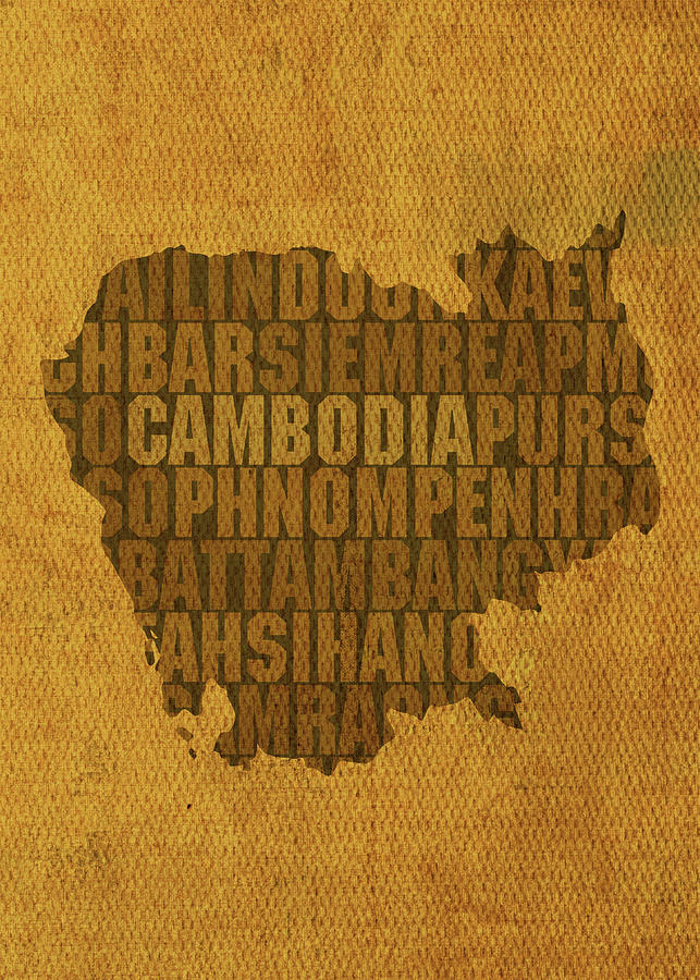 Typography Mixed Media - Cambodia Country Word Map Typography On Distressed Canvas by Design Turnpike