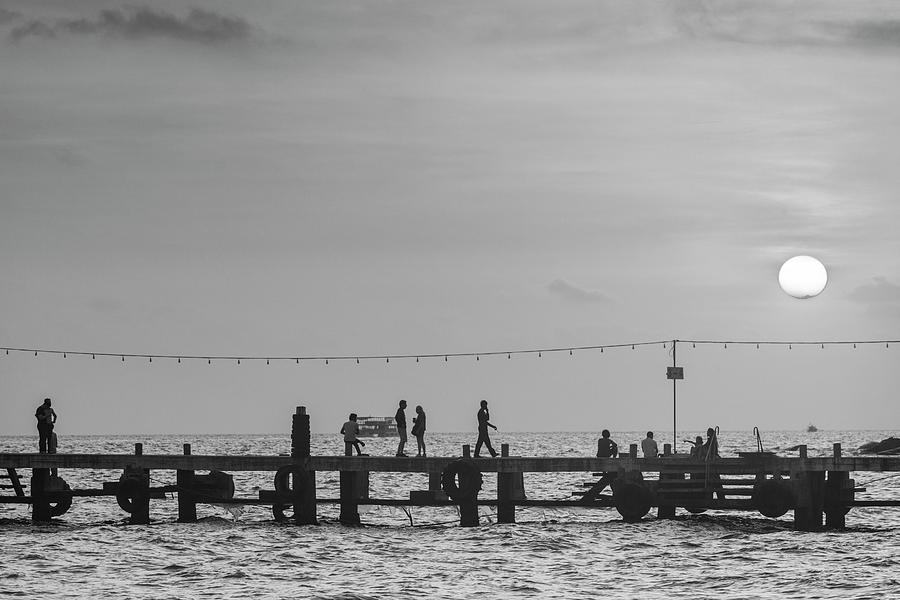 Cambodia, Sihanoukville, Serendipity Pier, sunset  Photograph by Panoramic Images