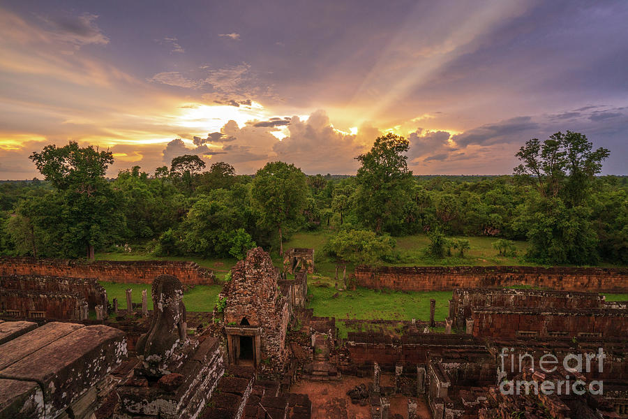 Cambodia Photograph - Cambodia Temple Ruins Sunset by Mike Reid