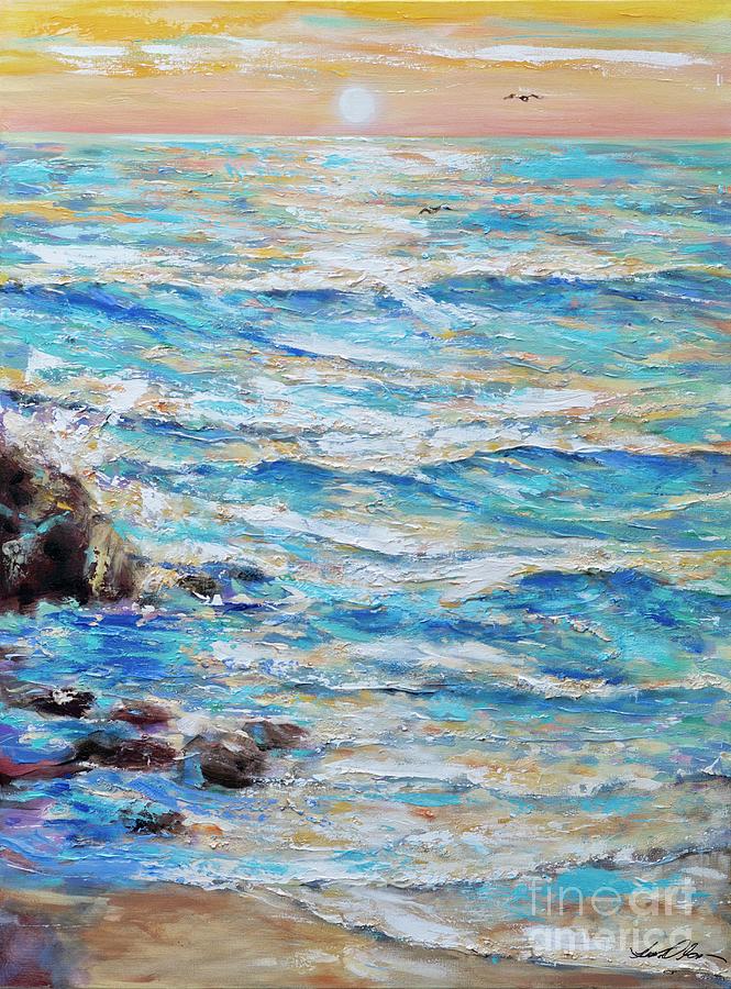 Cambria Rocks Painting by Linda Olsen