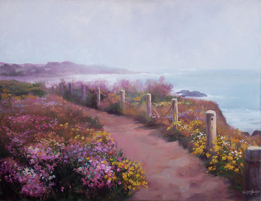 Cambria Shoreline Walkway Painting by Carolyne Hawley