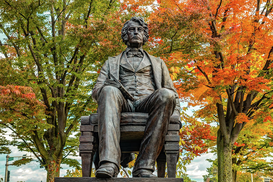 Harvard University Photograph - Cambridge Massachusetts Charles Sumner Statue in Autumn  by Gregory Ballos