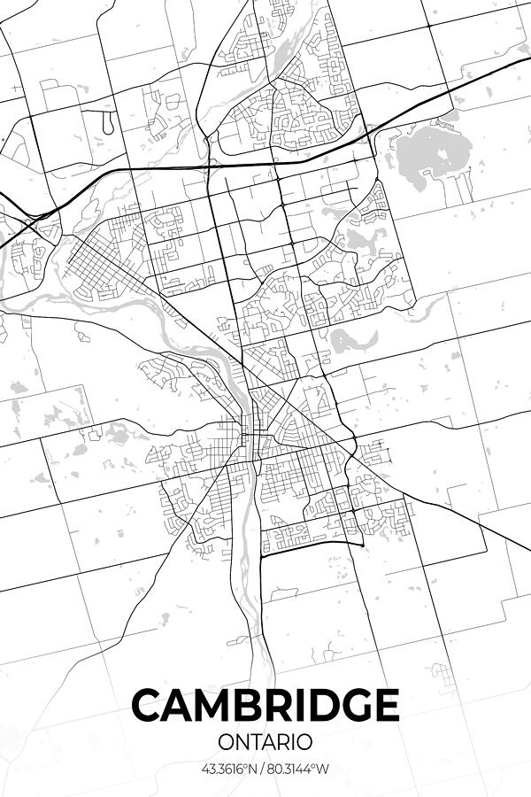 Cambridge Ontario City Map Digital Art by Artgenik Official - Fine Art ...