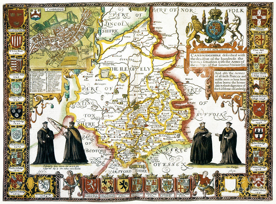 Cambridgeshire County, 1611 Drawing by John Speed