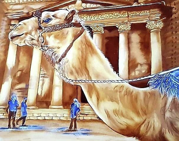 Camel at Petra, Jordan Painting by Loraine Yaffe