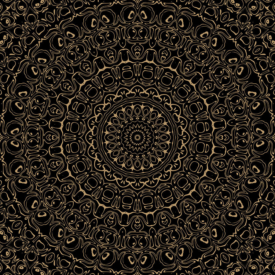 Camel on Black Mandala Kaleidoscope Medallion Flower Digital Art by Mercury McCutcheon