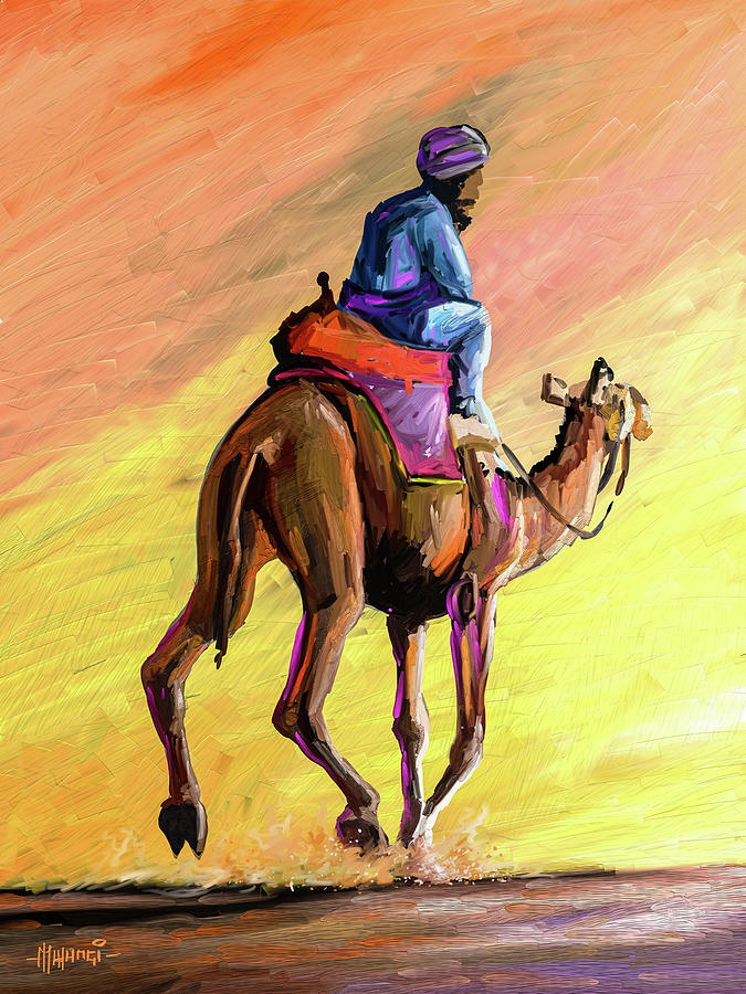 Nature Painting - Camel Ride Home by Anthony Mwangi