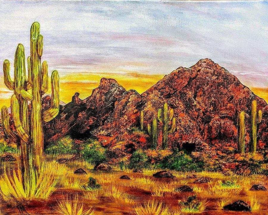 Camelback Mnt. Sunset Painting by Teri Merrill