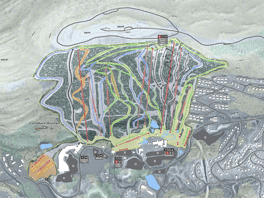 Camelback Mountain Ski Resort Map Digital Art by Powder Addicts - Fine ...