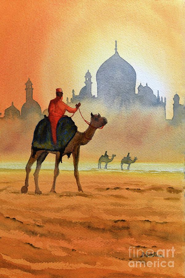 Camel Painting - Camels Alongside The Taj Mahal India by Bill Holkham