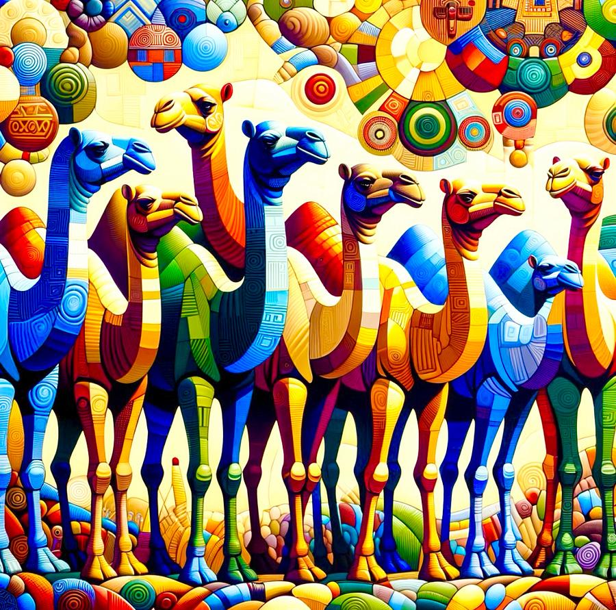 Camels  Painting by Emeka Okoro