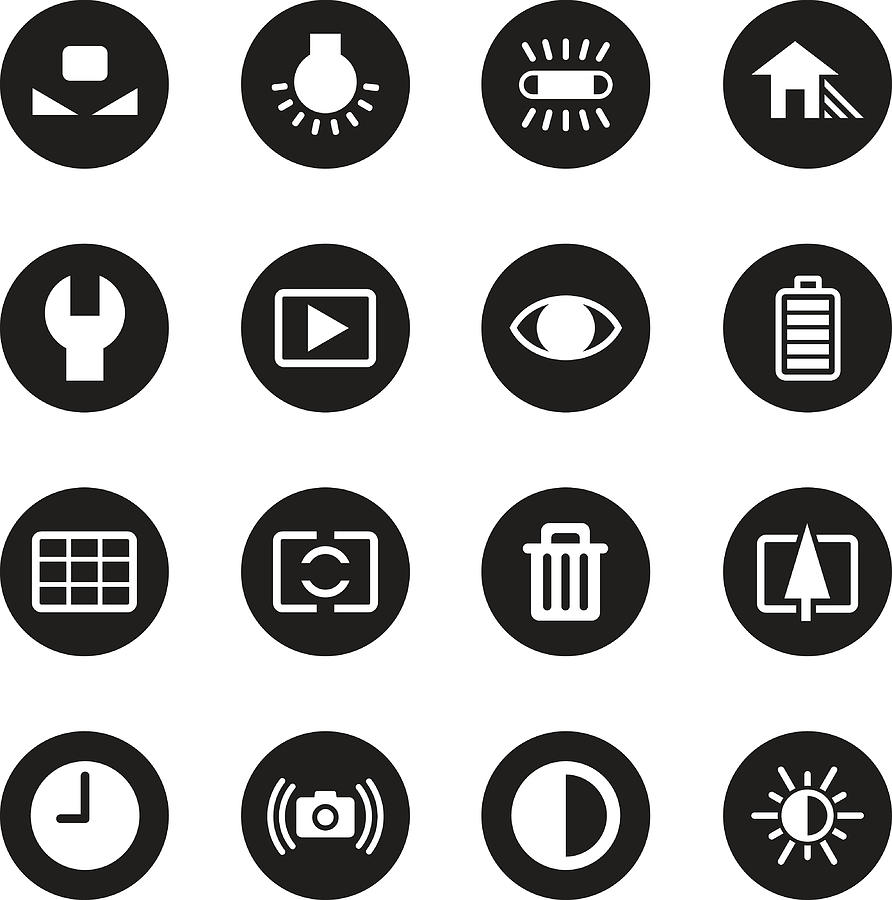 Camera Menu Icons Set 2 - Black Circle Series Drawing by Rakdee