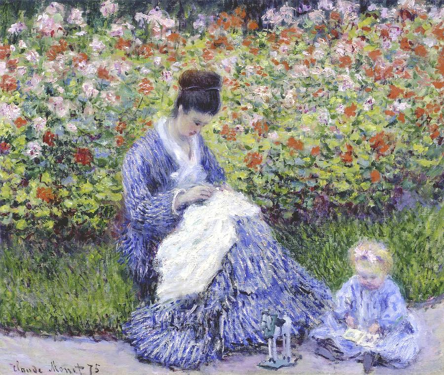 Claude Monet Painting - Camille Monet and a Child in the Artist s Garden in Argenteuil  by Claude Monet