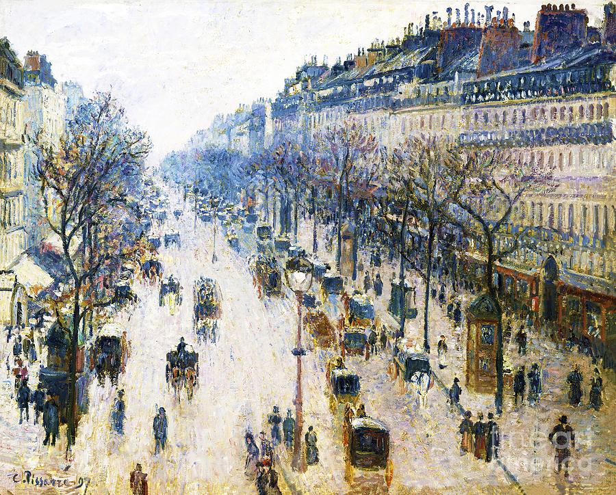 Camille Pissarro - Boulevard Montmartre on a Winter Morning Painting by Alexandra Arts