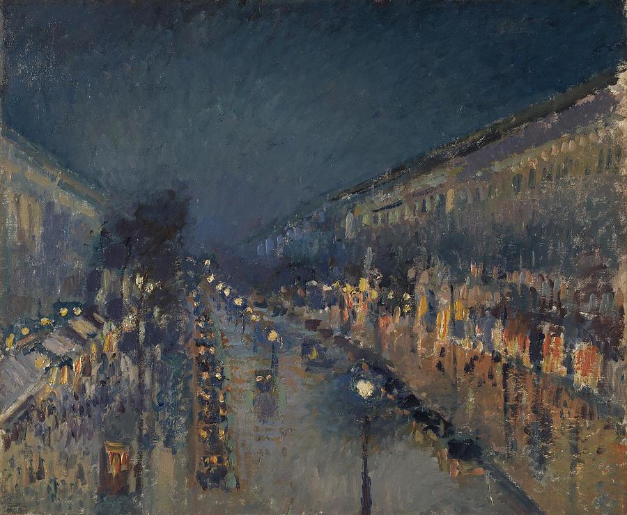 Camille Pissarro, The Boulevard Montmartre At Night Painting