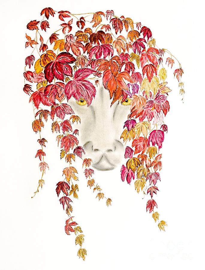 Camouflaged Lion in autumn  Pastel by Natalia Wallwork