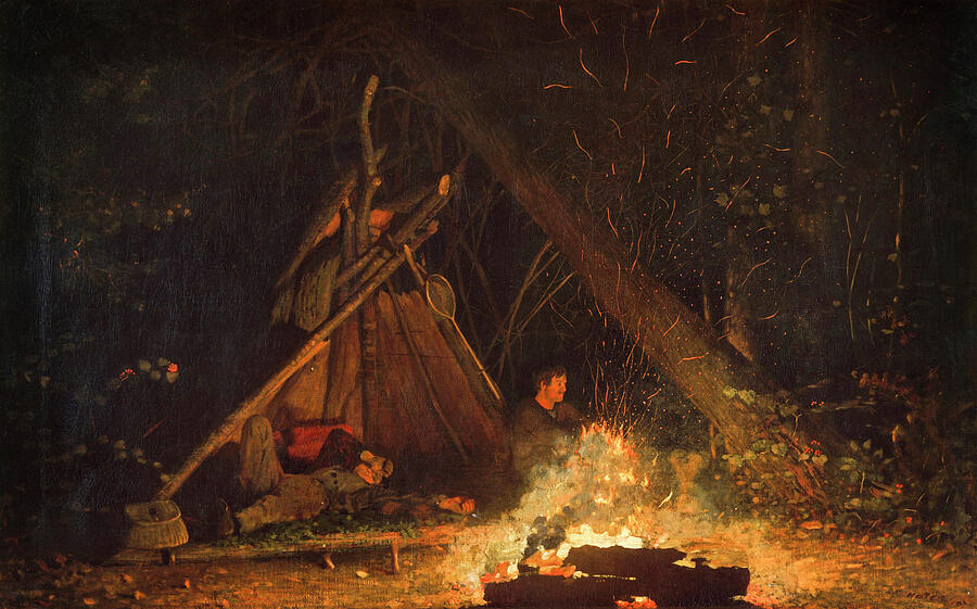 Vintage Painting - Camp Fire by Winslow Homer 1880 by Winslow homer