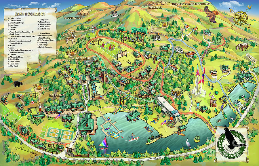 Illustration Digital Art - Camp Rockmont Map Illustration by Maria Rabinky