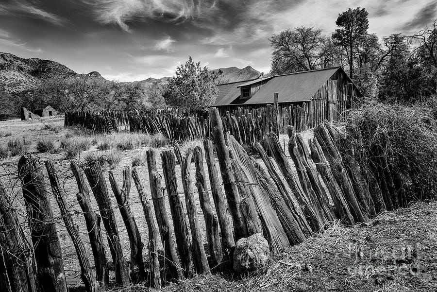 Camp Rucker Barn, Fence, And Ruins BW Photograph by Al Andersen