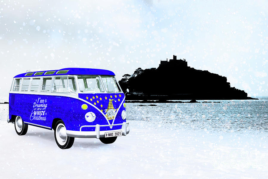 Campervan In Snow At St Michaels Mount Photograph