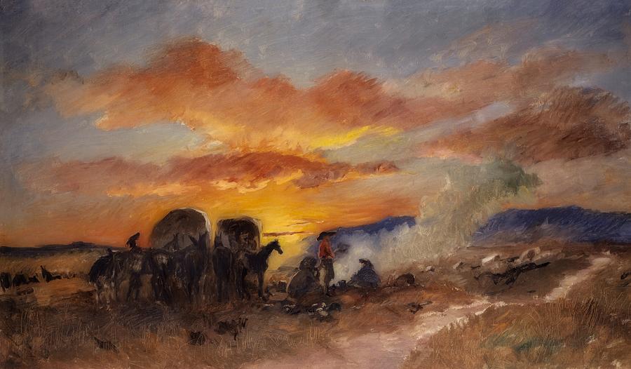 Horse Painting - Campfire at Sunrise in the Laramie Plains by Frank Buchser