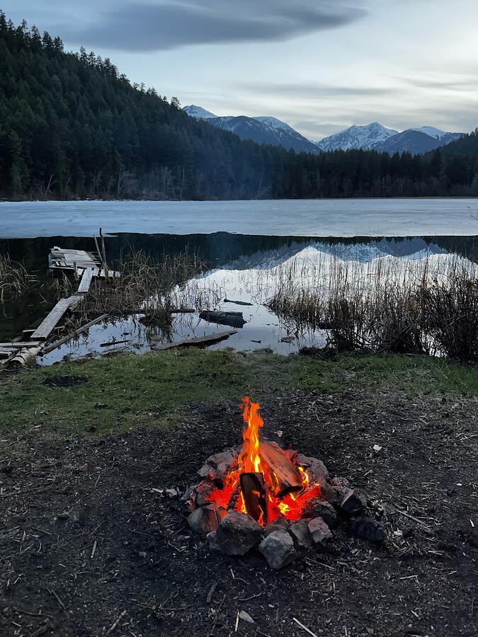 Campfire Mountain Lake Calm Photograph